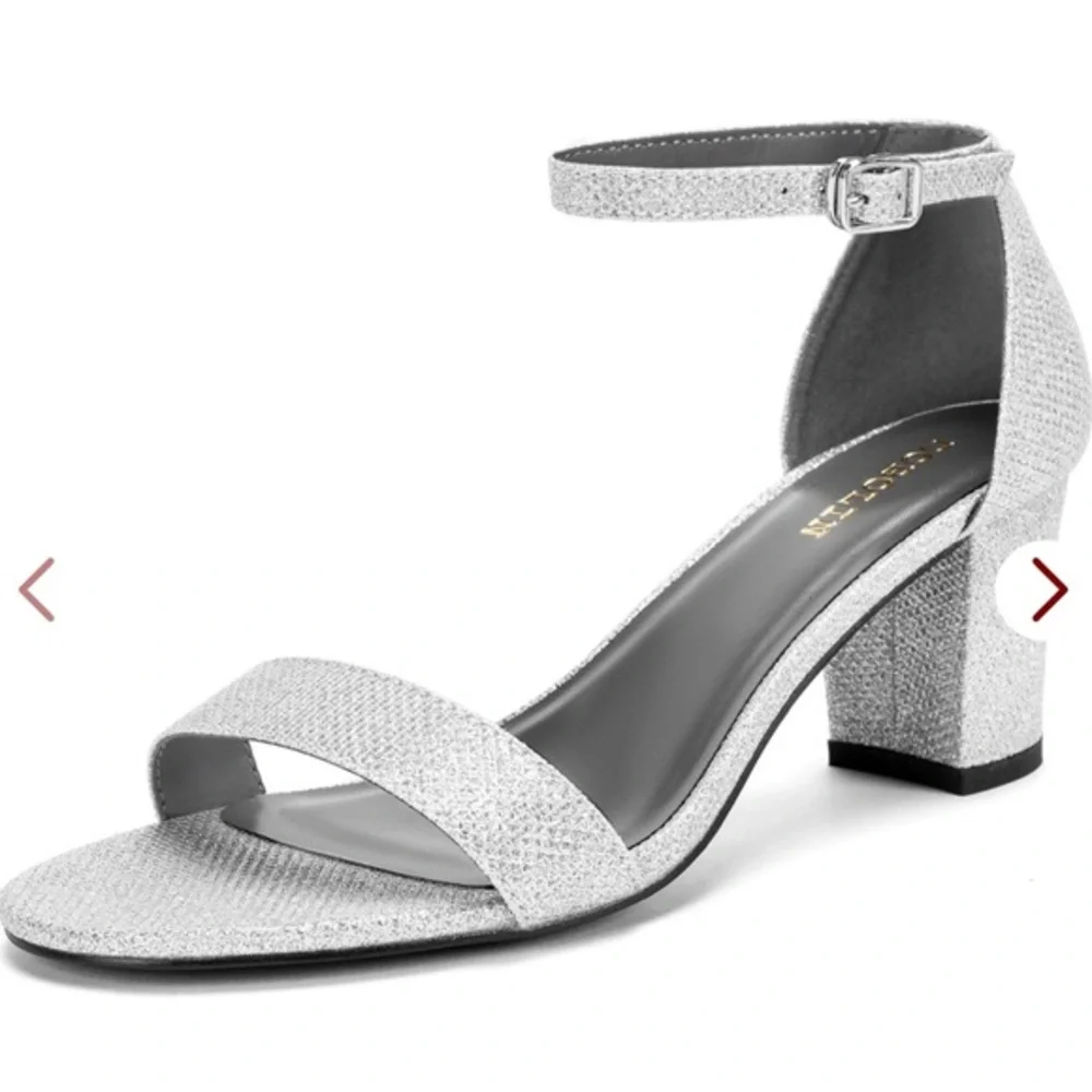 Elegant Silver Heeled Sandals with Glitter Finish